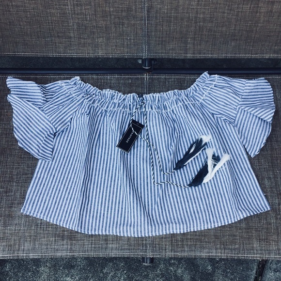 Navy/White Off Shoulder Top - Picture 2 of 6